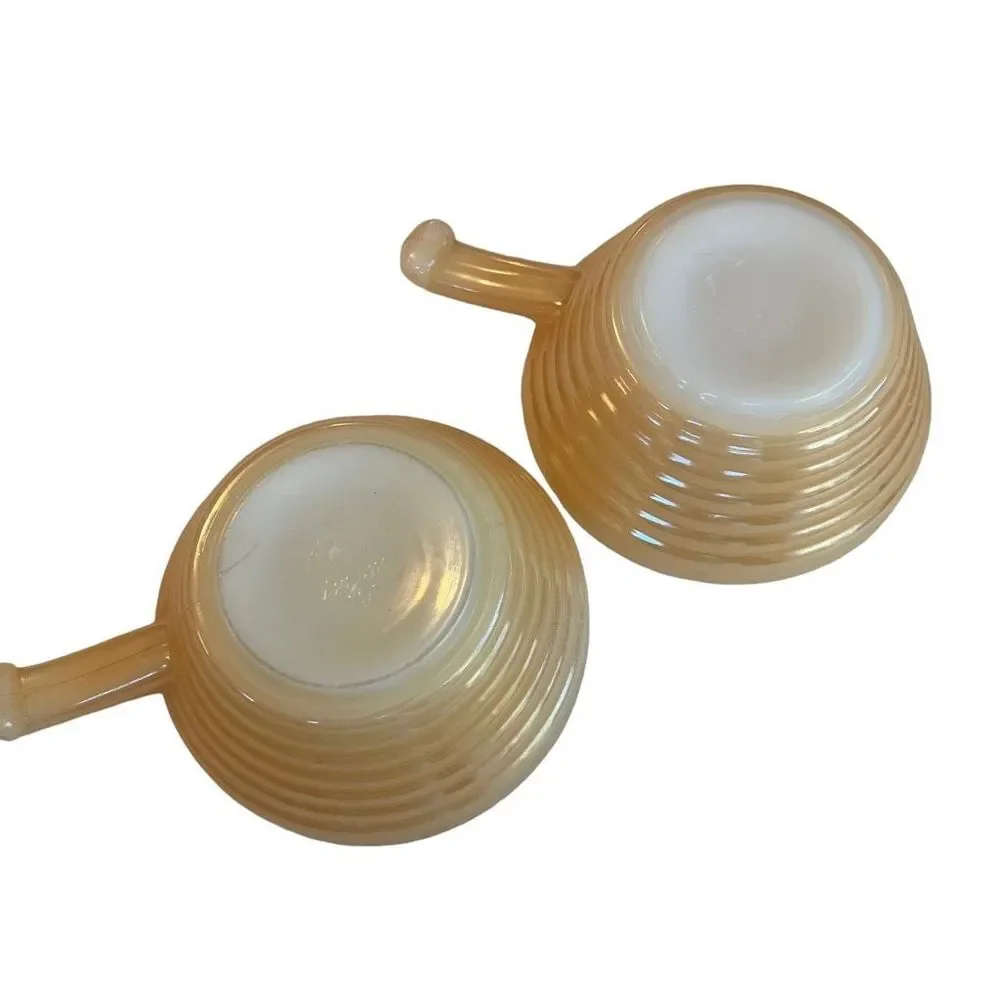 Vintage Fire King Peach Lustre Beehive Bowls With Handles Set Of Four Bowls‎
